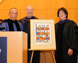 Dean Emeritus Howard A. Glickstein, former Dean Lawrence Raful and newly installed Dean Patricia Salkin.